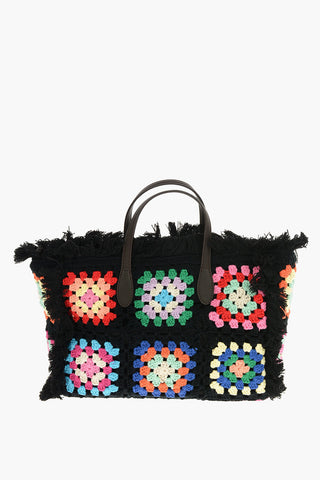 Embroidered Logo Crochet Tote Bag