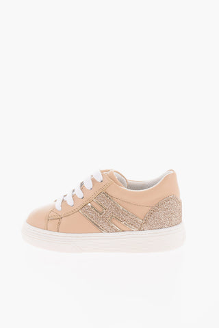 Sneakers in Pelle con Zip Laterale e Dettagli Glitter