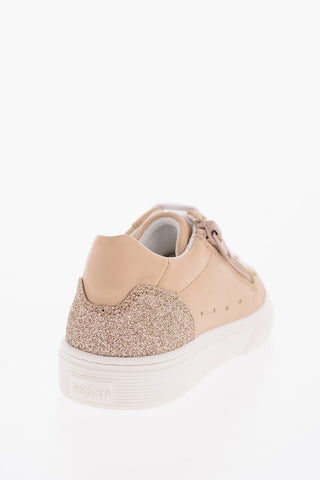 Sneakers in Pelle con Zip Laterale e Dettagli Glitter