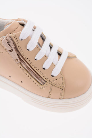 Sneakers in Pelle con Zip Laterale e Dettagli Glitter