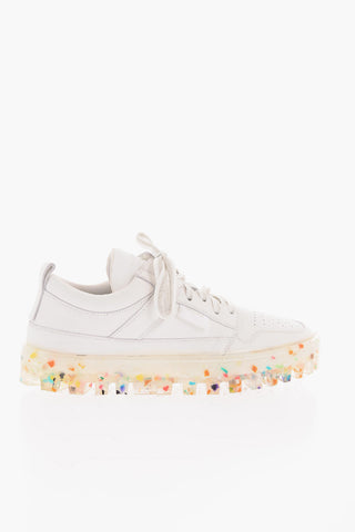 Leather Sneakers with Multicolor Sole