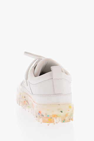 Leather Sneakers with Multicolor Sole