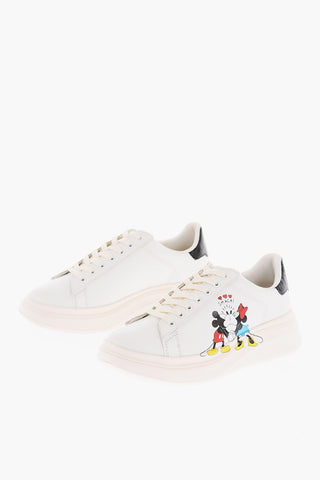 DISNEY 5cm Leather Kiss Mickey and Minnie Mouse Sneakers with Platform