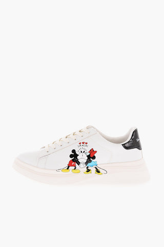 DISNEY 5cm Leather Kiss Mickey and Minnie Mouse Sneakers with Platform