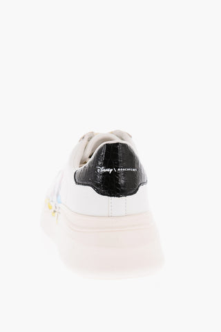 DISNEY 5cm Leather Kiss Mickey and Minnie Mouse Sneakers with Platform