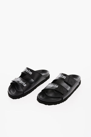 Leather Sliders with Lettering Logo and Velcro Closure