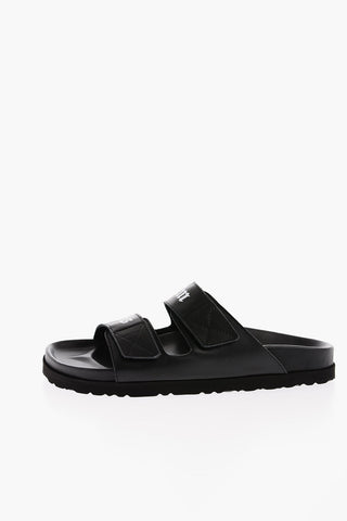 Leather Sliders with Lettering Logo and Velcro Closure