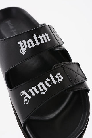 Leather Sliders with Lettering Logo and Velcro Closure
