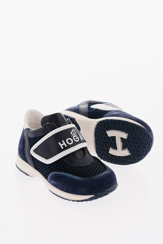 Mesh and Suede Low-Top Sneakers with Touch Strap Closure