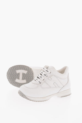 Leather Low-Top Sneakers with All-Over Logo Laces