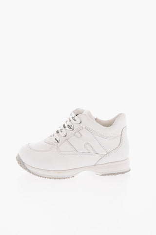 Leather Low-Top Sneakers with All-Over Logo Laces
