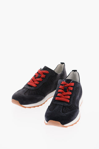 Suede Sneakers with Perforated Details