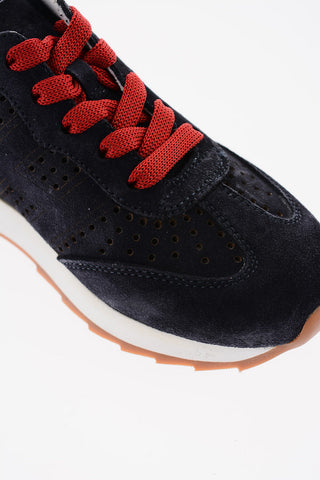 Suede Sneakers with Perforated Details