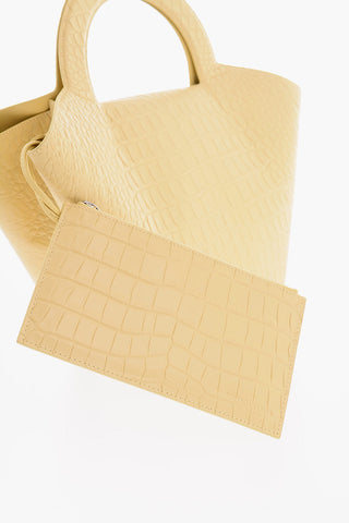Crocodile Printed Leather Tote Bag with Pouch