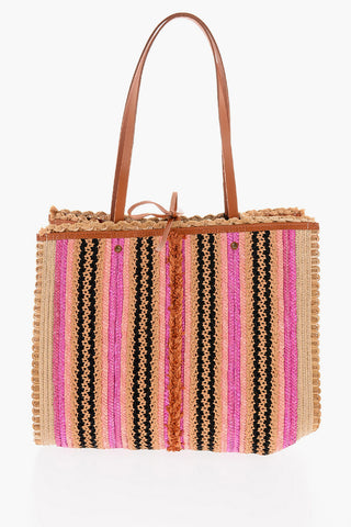 Borsa Shopping in Paglia con Motivo Unbalanced