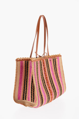 Borsa Shopping in Paglia con Motivo Unbalanced