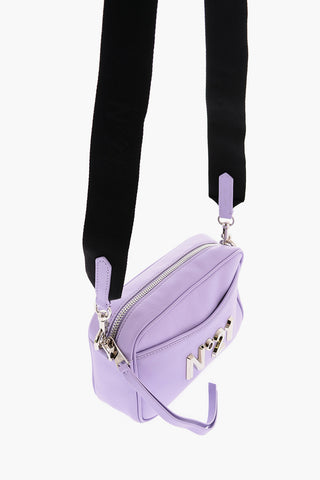 Leather Handbag with Plaque Logo