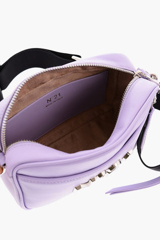 Leather Handbag with Plaque Logo