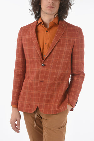 CC COLLECTION Zweiknopf RIGHT-Jacke im Tartan-Karo aus Leinen mit Brosche