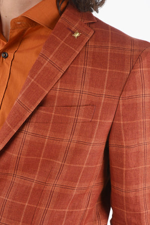 CC COLLECTION Zweiknopf RIGHT-Jacke im Tartan-Karo aus Leinen mit Brosche