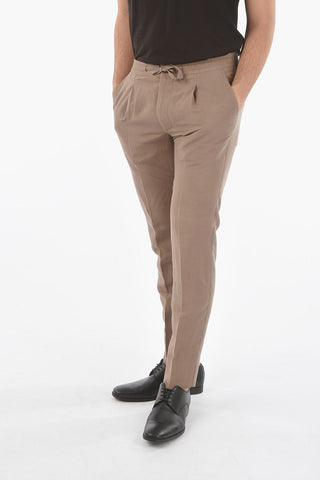 silk and flax ACADEMY drawstring waist single pleat trousers