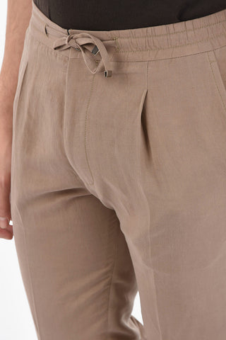 silk and flax ACADEMY drawstring waist single pleat trousers
