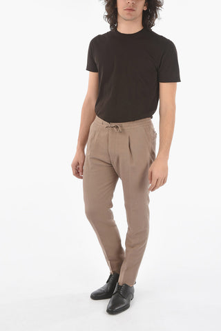 silk and flax ACADEMY drawstring waist single pleat trousers