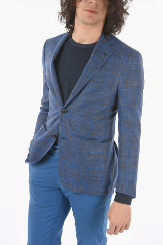 checked virgin wool and silk side vents notch lapel GATE 2-button blazer