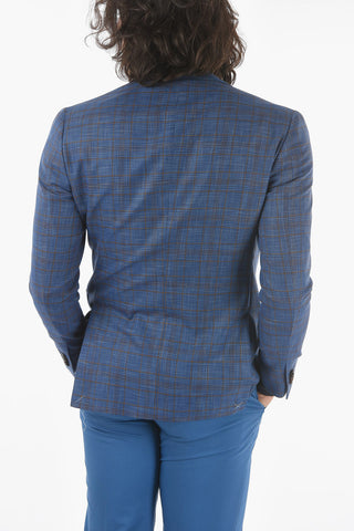 checked virgin wool and silk side vents notch lapel GATE 2-button blazer