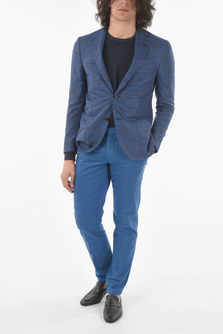 checked virgin wool and silk side vents notch lapel GATE 2-button blazer