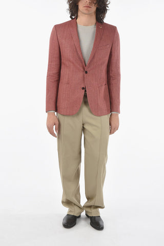 CC COLLECTION herringbone motif flax side vents notch lapel RESET 2-button blazer