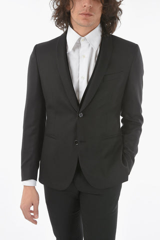 CC COLLECTION silk and virgin wool CERIM.RESET shawl lapel plain hems 3 piece waistcoat suit