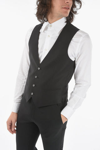 CC COLLECTION silk and virgin wool CERIM.RESET shawl lapel plain hems 3 piece waistcoat suit