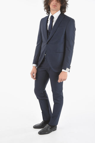 silk and wool CERIMONIA ACADEMY peak lapel 3 piece waistcoat suit
