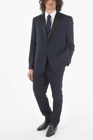 CC COLLECTION Two-Tone virgin wool RIGHT CERIMO. peak lapel 3 piece waistcoat suit