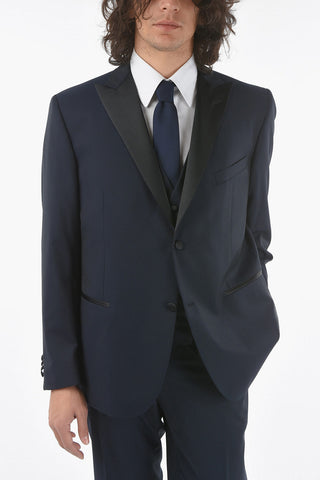 CC COLLECTION Two-Tone virgin wool RIGHT CERIMO. peak lapel 3 piece waistcoat suit