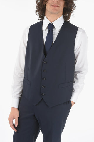 CC COLLECTION Two-Tone virgin wool RIGHT CERIMO. peak lapel 3 piece waistcoat suit