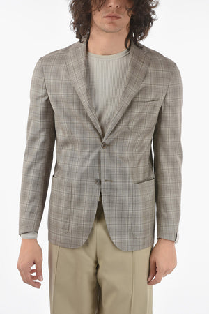 Giacca 2 Bottoni SPORTSWEAR A Quadri Plaid in Lana Vergine con Due Spacchi