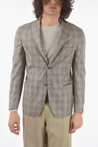 Giacca 2 Bottoni SPORTSWEAR A Quadri Plaid in Lana Vergine con Due Spacchi