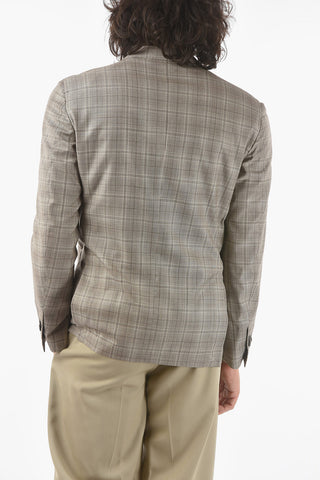 Giacca 2 Bottoni SPORTSWEAR A Quadri Plaid in Lana Vergine con Due Spacchi