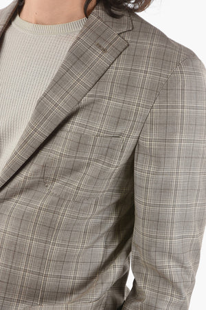 Giacca 2 Bottoni SPORTSWEAR A Quadri Plaid in Lana Vergine con Due Spacchi