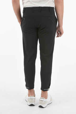 Pantaloni Slim Fit in Cotone Tech Extrafine con Zip alla Caviglia