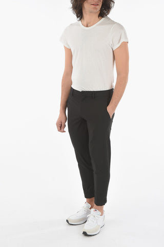 Pantaloni Slim Fit in Cotone Tech Extrafine con Zip alla Caviglia