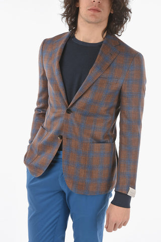 Two-Tone Gingham Checked Blazer with Notch Lapel