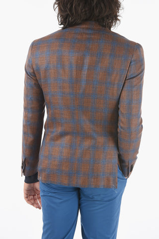 Two-Tone Gingham Checked Blazer with Notch Lapel