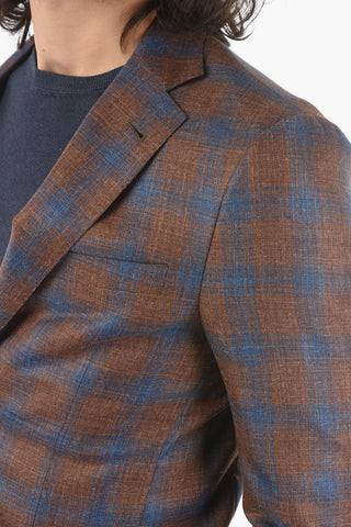 Two-Tone Gingham Checked Blazer with Notch Lapel