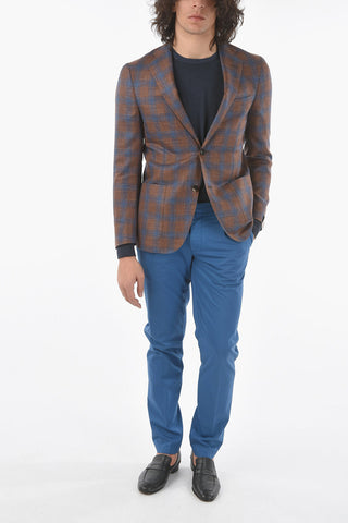 Two-Tone Gingham Checked Blazer with Notch Lapel