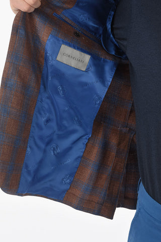 Two-Tone Gingham Checked Blazer with Notch Lapel
