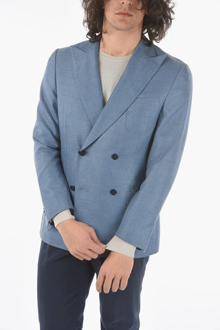 virgin wool and silk center vent peak lapel GATE double-breasted blazer