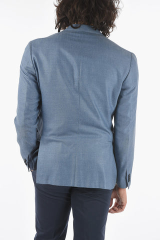 virgin wool and silk center vent peak lapel GATE double-breasted blazer